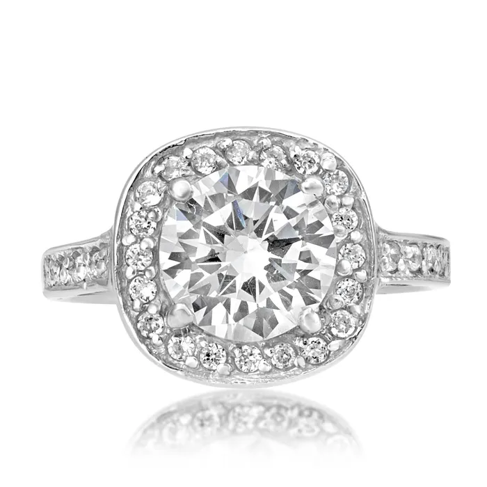 Teeda Rings RSZ2158 Halo CZ Engagement Wedding Ring Set