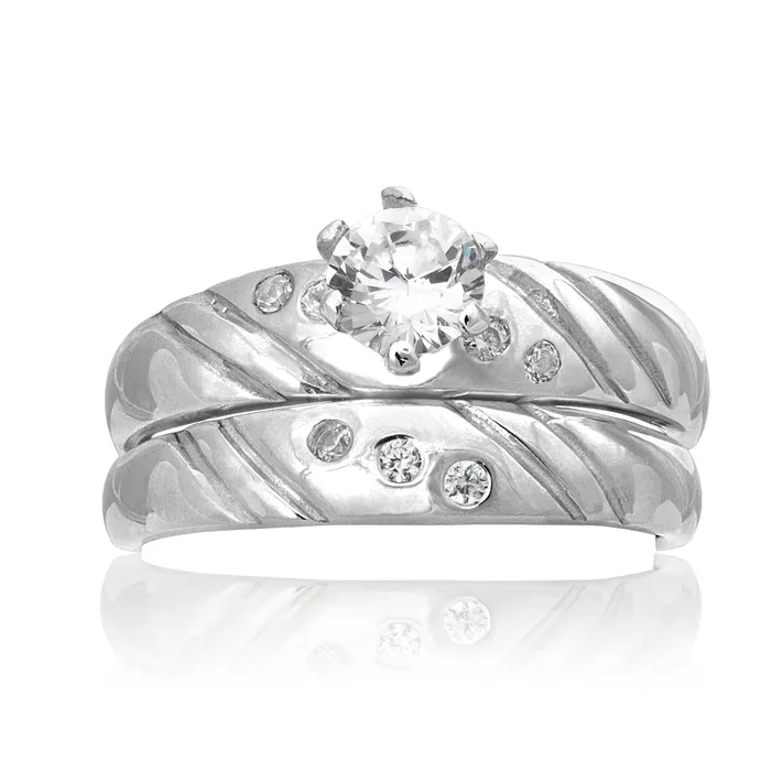 Teeda RSZ2148 Cubic Zirconia Engagement Wedding Ring Set Rings