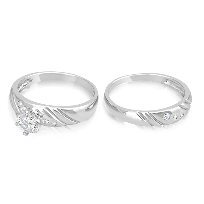 Teeda RSZ2148 Cubic Zirconia Engagement Wedding Ring Set Rings