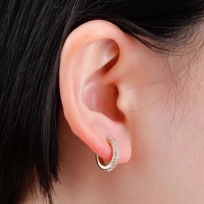 The Icetruck Earrings Iced Hoop Earrings in Gold Vermeil The Icetruck Earrings Iced Hoop Earrings in Gold Vermeil