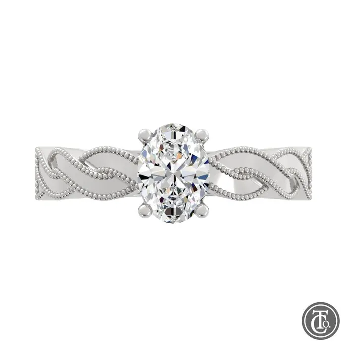 Thollot Co Rings Oval Solitaire SemiMount Engagement Ring with Milgrain Infinity Inspired Band