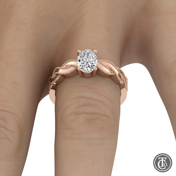 Thollot Co Rings Oval Solitaire SemiMount Engagement Ring with Milgrain Infinity Inspired Band Thollot Co Rings Oval Solitaire SemiMount Engagement Ring with Milgrain Infinity Inspired Band