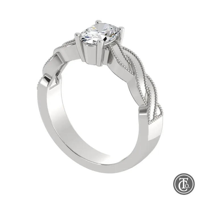 Thollot Co Rings Oval Solitaire SemiMount Engagement Ring with Milgrain Infinity Inspired Band Thollot Co Rings Oval Solitaire SemiMount Engagement Ring with Milgrain Infinity Inspired Band