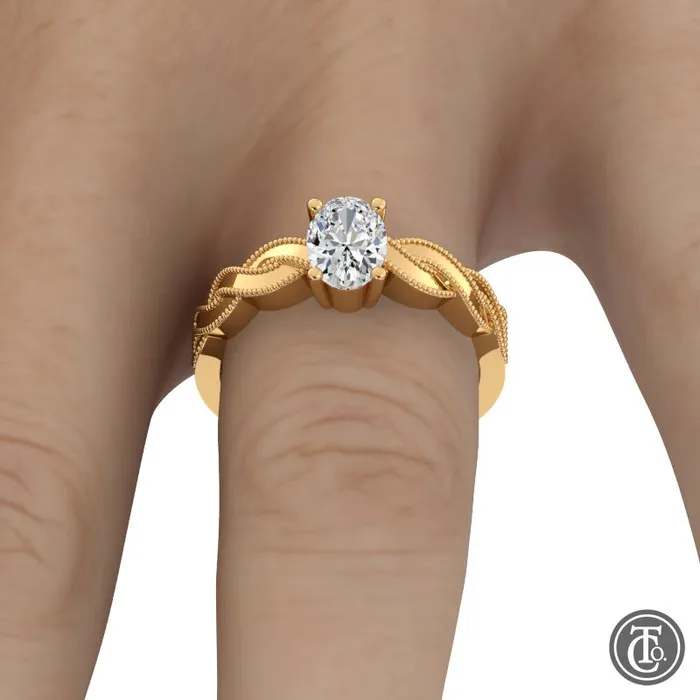 Thollot Co Rings Oval Solitaire SemiMount Engagement Ring with Milgrain Infinity Inspired Band Thollot Co Rings Oval Solitaire SemiMount Engagement Ring with Milgrain Infinity Inspired Band