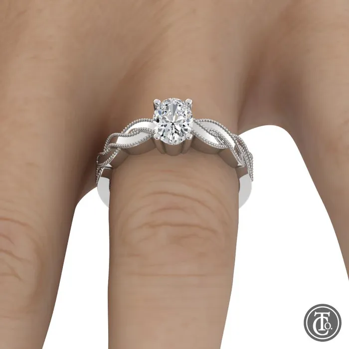 Thollot Co Rings Oval Solitaire SemiMount Engagement Ring with Milgrain Infinity Inspired Band Thollot Co Rings Oval Solitaire SemiMount Engagement Ring with Milgrain Infinity Inspired Band