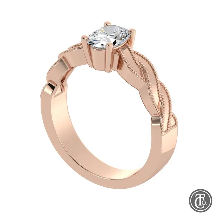 Thollot Co Rings Oval Solitaire SemiMount Engagement Ring with Milgrain Infinity Inspired Band Thollot Co Rings Oval Solitaire SemiMount Engagement Ring with Milgrain Infinity Inspired Band