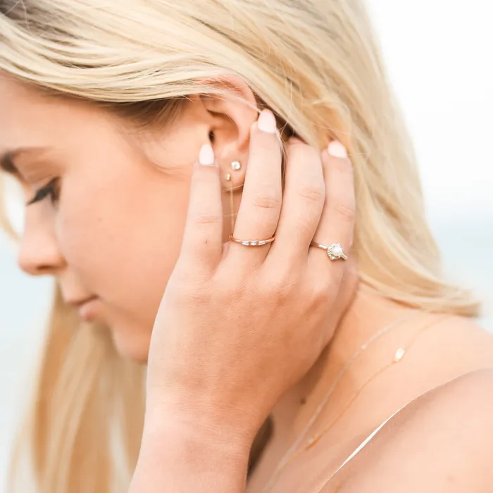 ThreeStone Natural Diamond Stackable Ring Solid 14K Yellow White Rose Gold Storyteller by Vintage Magnality Rings