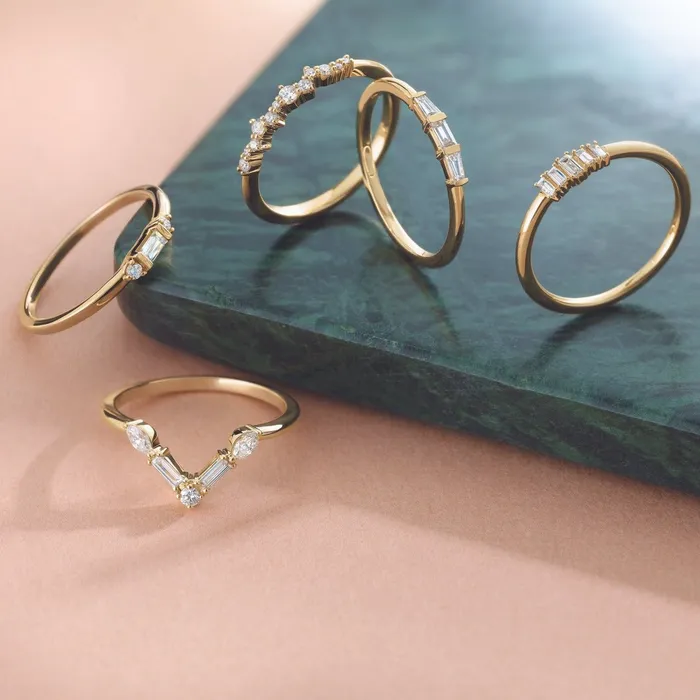 ThreeStone Natural Diamond Stackable Ring Solid 14K Yellow White Rose Gold Storyteller by Vintage Magnality Rings