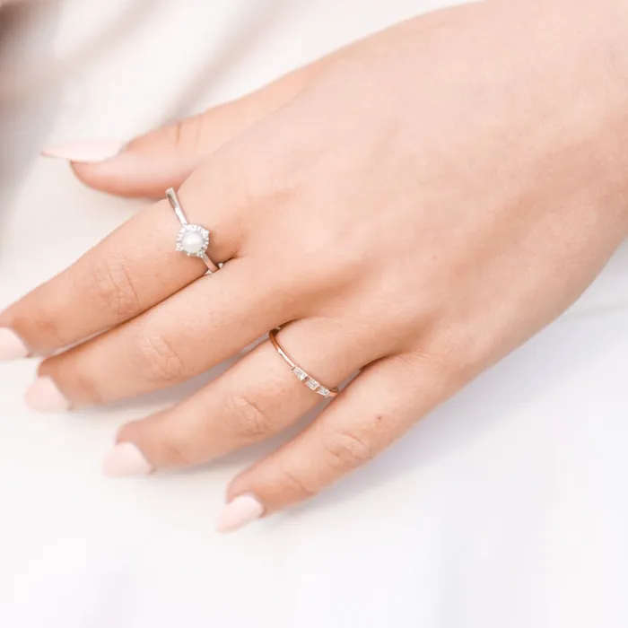 ThreeStone Natural Diamond Stackable Ring Solid 14K Yellow White Rose Gold Storyteller by Vintage Magnality Rings