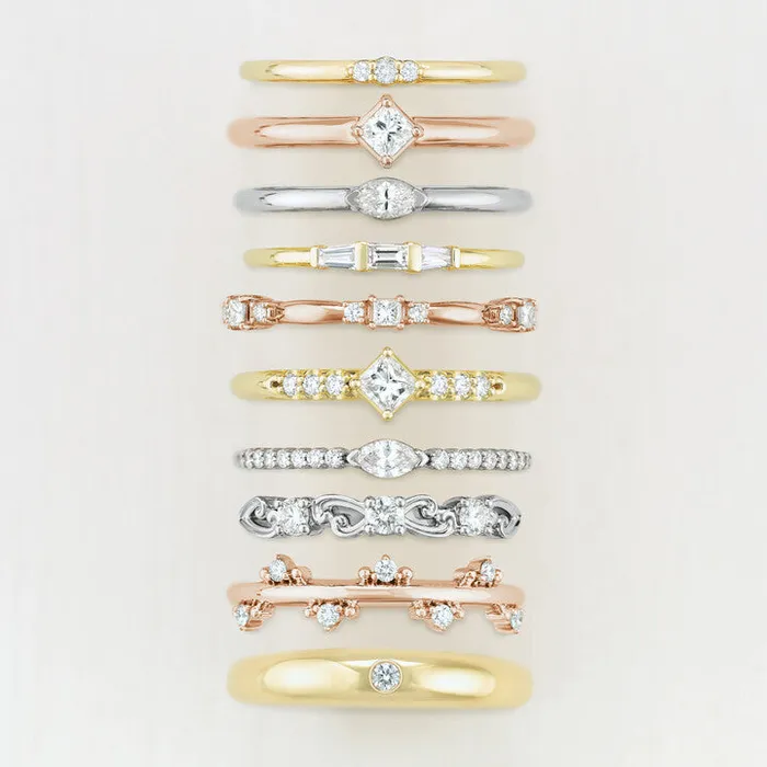 ThreeStone Natural Diamond Stackable Ring Solid 14K Yellow White Rose Gold Storyteller by Vintage Magnality Rings