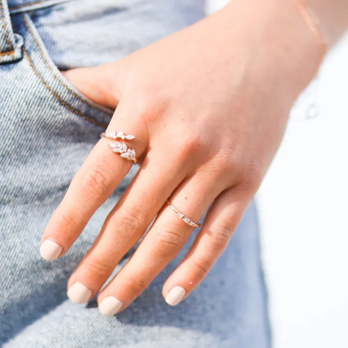 ThreeStone Natural Diamond Stackable Ring Solid 14K Yellow White Rose Gold Storyteller by Vintage Magnality Rings