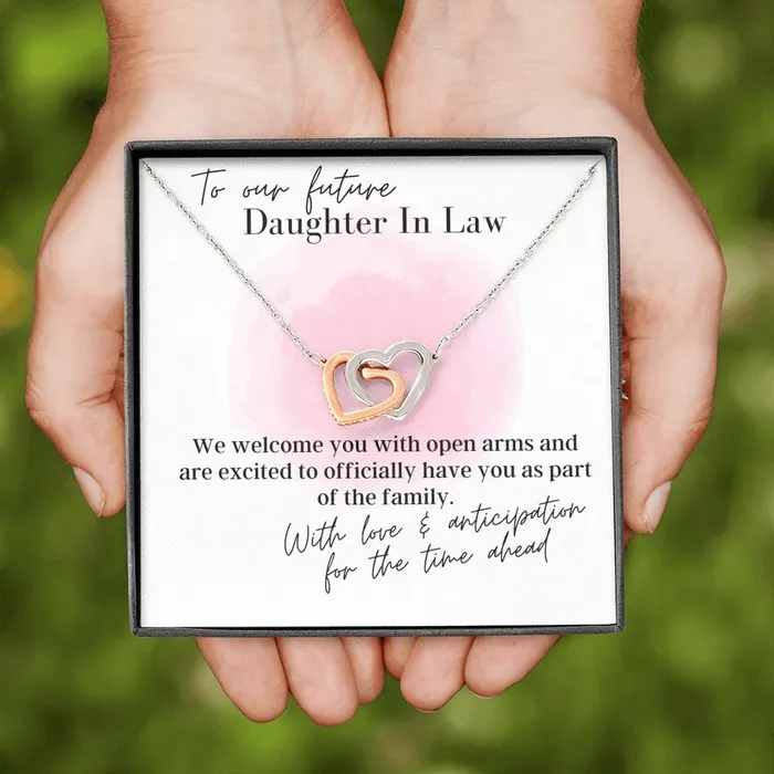 To Our Future Daughter In Law With Our Love Interlocking Hearts Pendant Necklace ShineOn Fulfillment Necklaces