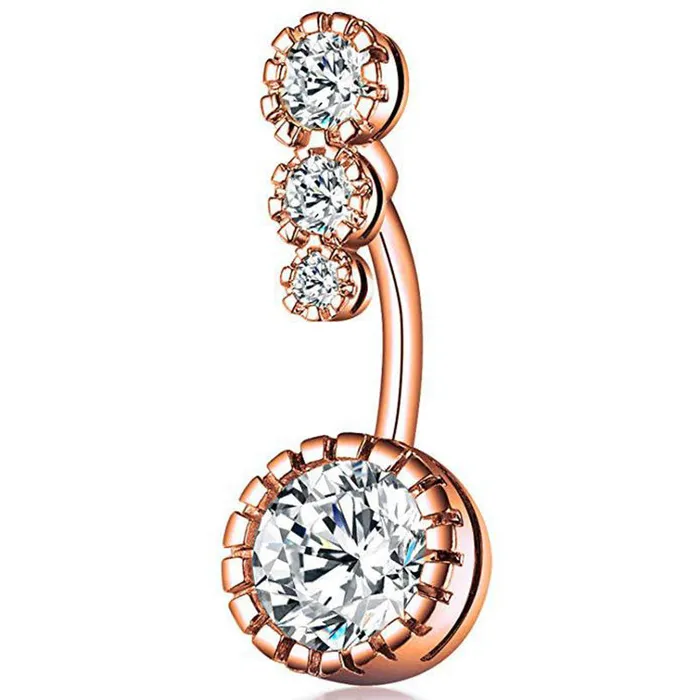 Triple Round CZ Top Belly Button Navel Ring Rose Gold Glitters Rings