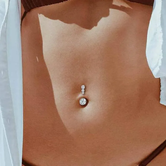 Triple Round CZ Top Belly Button Navel Ring Rose Gold Glitters Rings