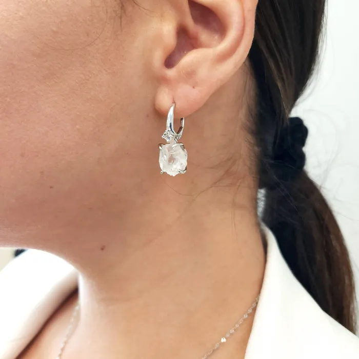 Uniquelan Jewelry Earrings Raw Clear Quartz Drop Earrings