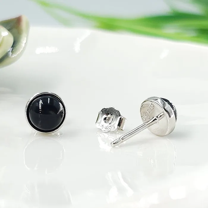 Uniquelan Jewelry Earrings Real Onyx Stud Earrings