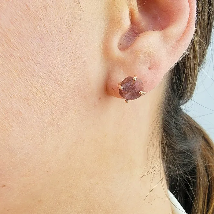 Uniquelan Jewelry Earrings Real Raw Ruby Stud Earrings
