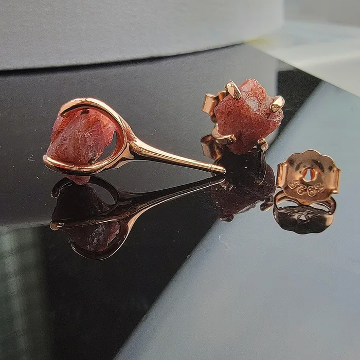 Uniquelan Jewelry Earrings Real Raw Ruby Stud Earrings