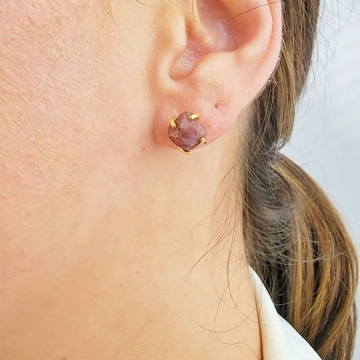 Uniquelan Jewelry Earrings Real Raw Ruby Stud Earrings