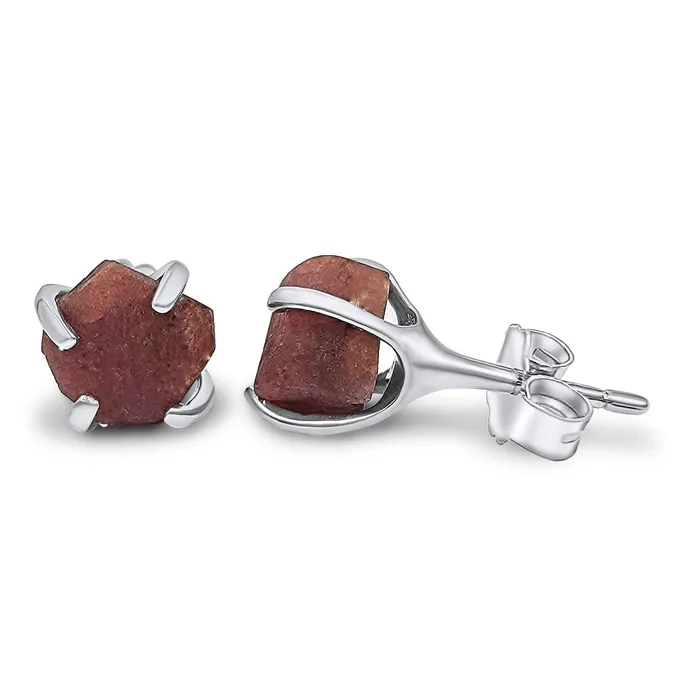 Uniquelan Jewelry Earrings Real Raw Ruby Stud Earrings