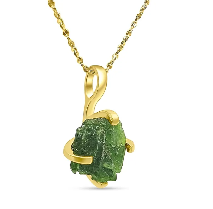 Uniquelan Jewelry Necklaces Raw Green Tourmaline Necklace