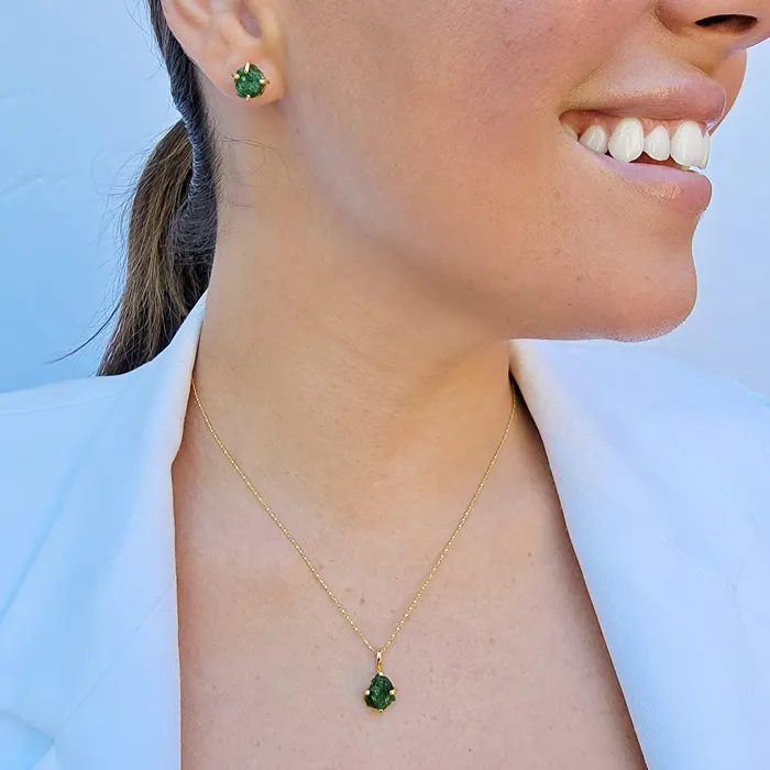 Uniquelan Jewelry Necklaces Raw Green Tourmaline Necklace