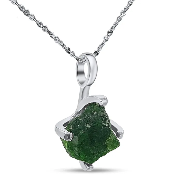 Uniquelan Jewelry Necklaces Raw Green Tourmaline Necklace