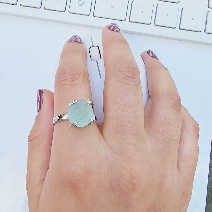 Uniquelan Jewelry Raw Aquamarine Adjustable Ring Rings