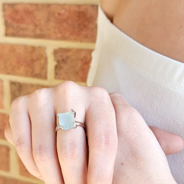 Uniquelan Jewelry Raw Aquamarine Adjustable Ring Rings Uniquelan Jewelry Raw Aquamarine Adjustable Ring Rings