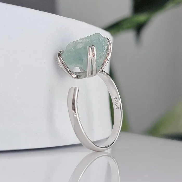Uniquelan Jewelry Raw Aquamarine Adjustable Ring Rings Uniquelan Jewelry Raw Aquamarine Adjustable Ring Rings