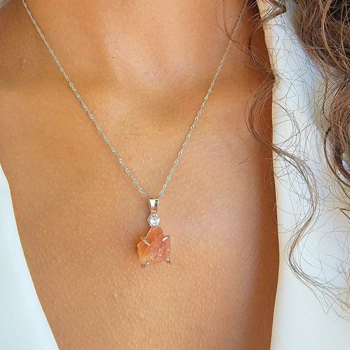 Uniquelan Jewelry Raw Flashy Sunstone Crystal Necklace Necklaces Uniquelan Jewelry Raw Flashy Sunstone Crystal Necklace Necklaces