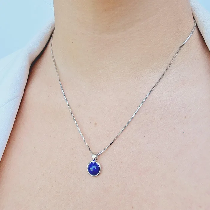 Uniquelan Jewelry Real Lapis Lazuli Bezel Necklace Necklaces