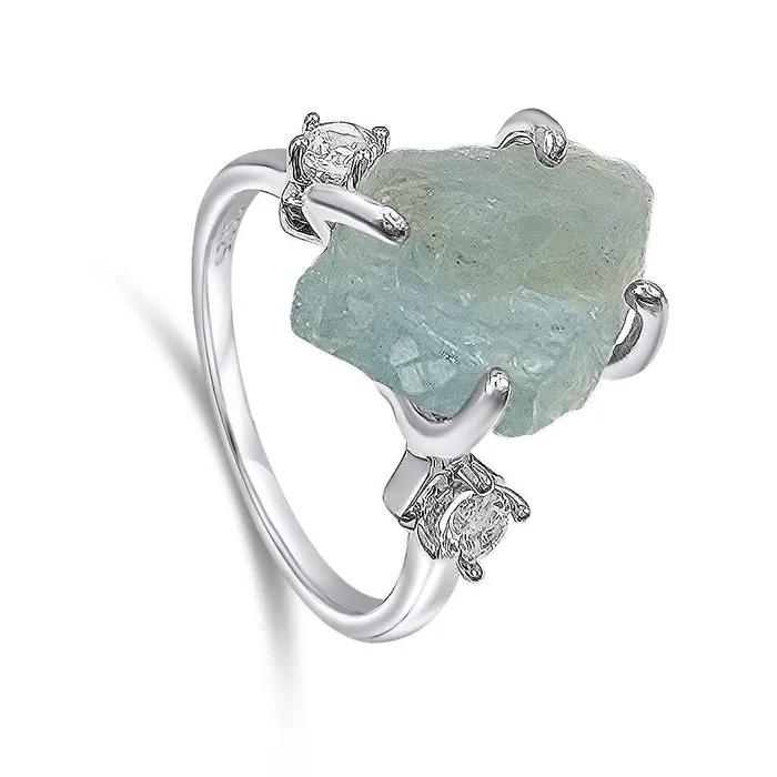 Uniquelan Jewelry Rings Raw Aquamarine Birthstone Ring Uniquelan Jewelry Rings Raw Aquamarine Birthstone Ring