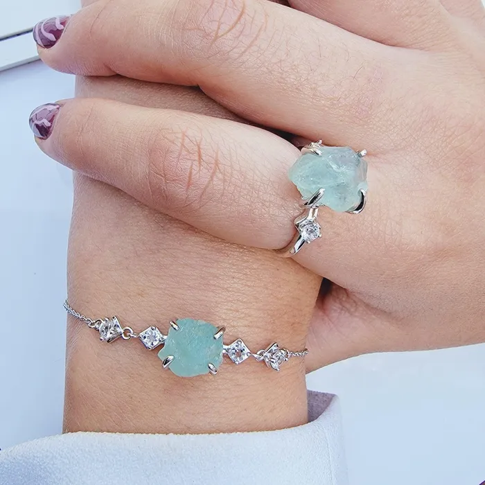 Uniquelan Jewelry Rings Raw Aquamarine Birthstone Ring Uniquelan Jewelry Rings Raw Aquamarine Birthstone Ring