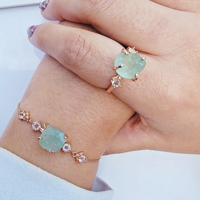 Uniquelan Jewelry Rings Raw Aquamarine Birthstone Ring Uniquelan Jewelry Rings Raw Aquamarine Birthstone Ring