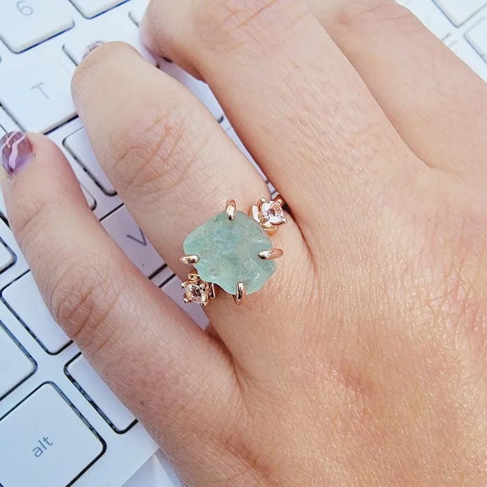 Uniquelan Jewelry Rings Raw Aquamarine Birthstone Ring Uniquelan Jewelry Rings Raw Aquamarine Birthstone Ring