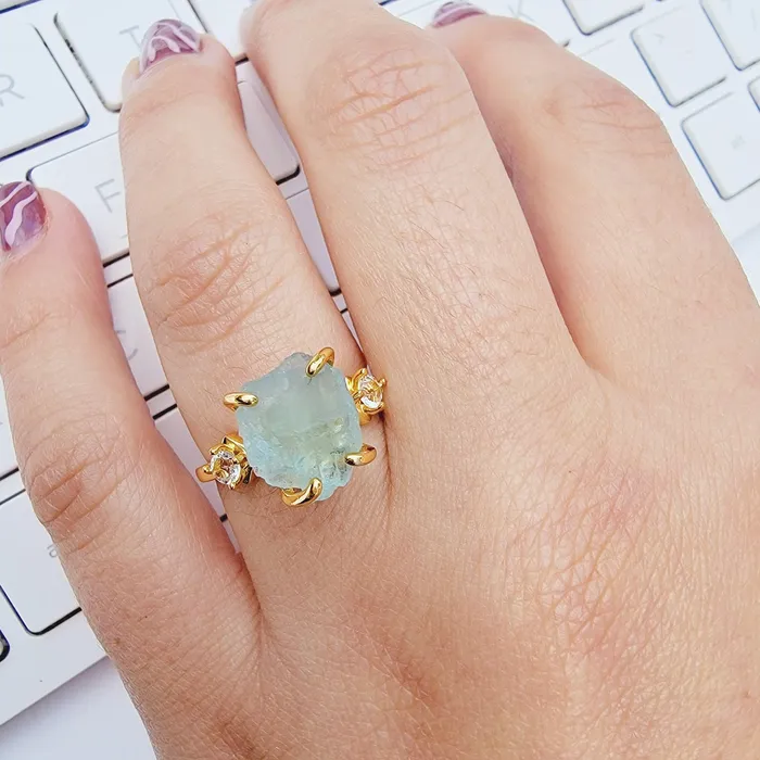 Uniquelan Jewelry Rings Raw Aquamarine Birthstone Ring Uniquelan Jewelry Rings Raw Aquamarine Birthstone Ring
