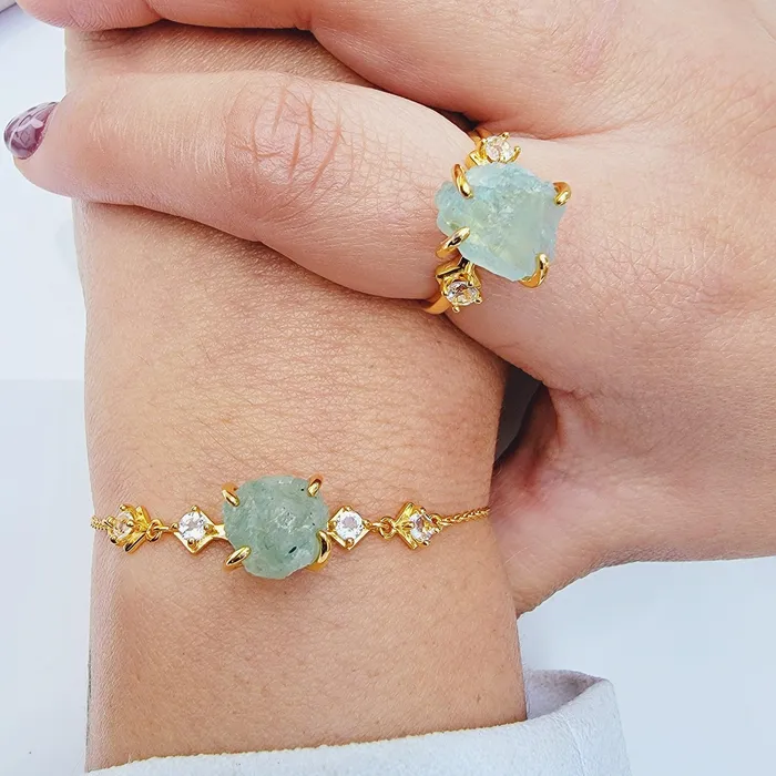 Uniquelan Jewelry Rings Raw Aquamarine Birthstone Ring Uniquelan Jewelry Rings Raw Aquamarine Birthstone Ring