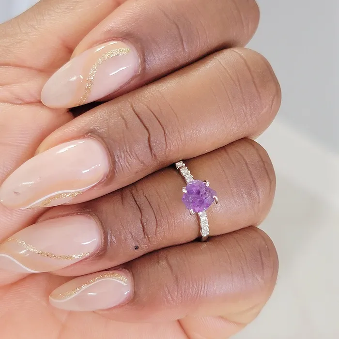 Uniquelan Jewelry Rings Real Raw Amethyst Tiny Ring