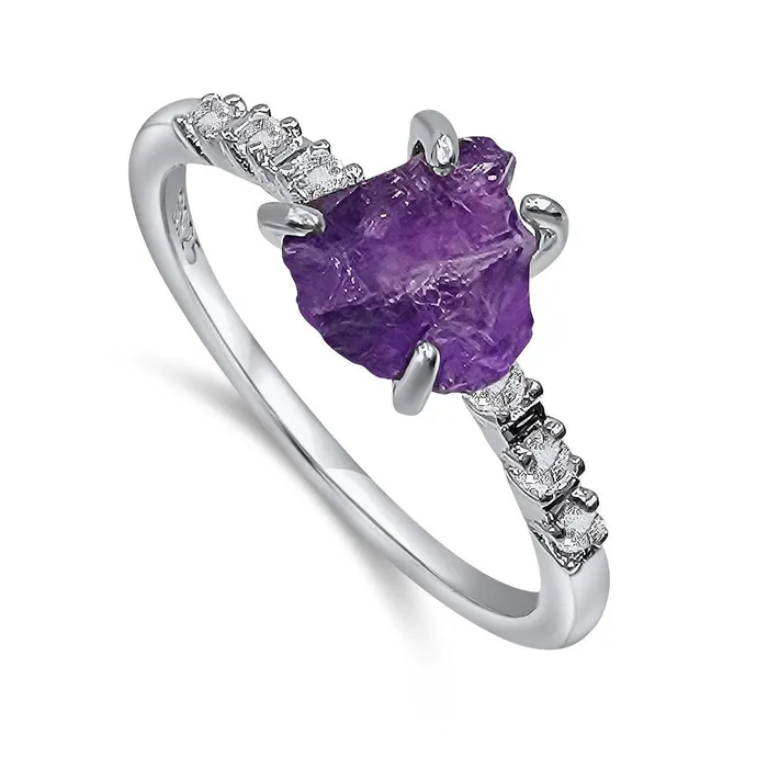 Uniquelan Jewelry Rings Real Raw Amethyst Tiny Ring Uniquelan Jewelry Rings Real Raw Amethyst Tiny Ring