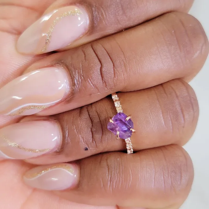 Uniquelan Jewelry Rings Real Raw Amethyst Tiny Ring Uniquelan Jewelry Rings Real Raw Amethyst Tiny Ring