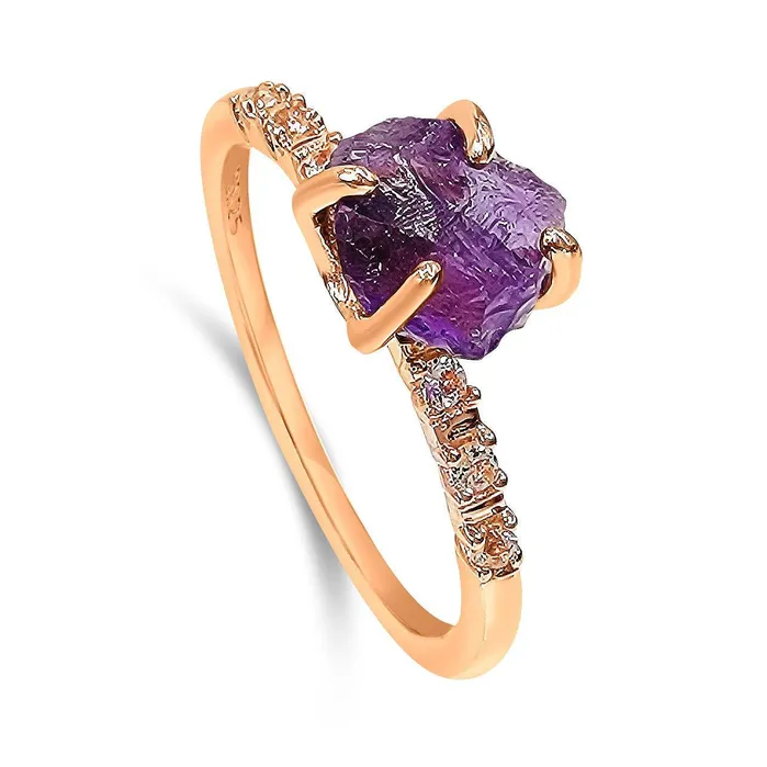 Uniquelan Jewelry Rings Real Raw Amethyst Tiny Ring Uniquelan Jewelry Rings Real Raw Amethyst Tiny Ring