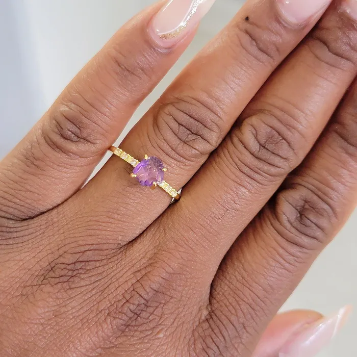 Uniquelan Jewelry Rings Real Raw Amethyst Tiny Ring Uniquelan Jewelry Rings Real Raw Amethyst Tiny Ring