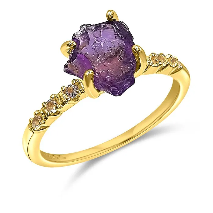 Uniquelan Jewelry Rings Real Raw Amethyst Tiny Ring Uniquelan Jewelry Rings Real Raw Amethyst Tiny Ring