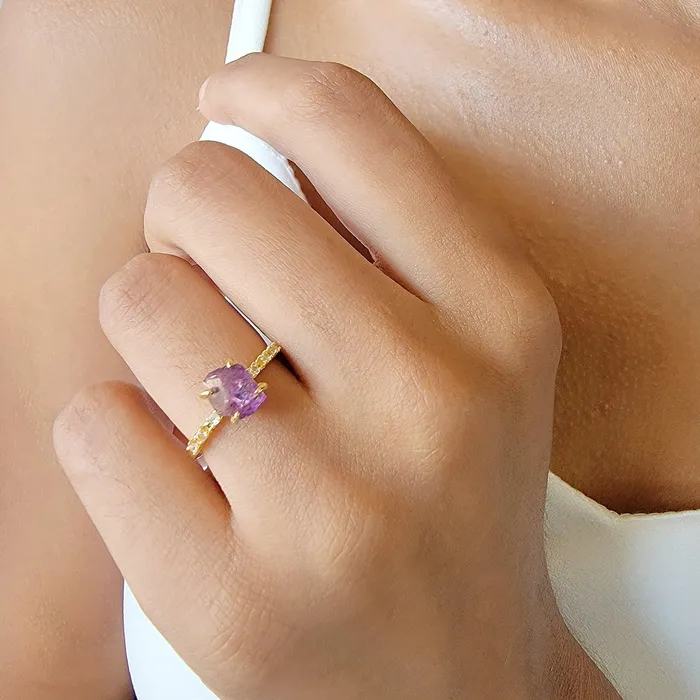 Uniquelan Jewelry Rings Real Raw Amethyst Tiny Ring Uniquelan Jewelry Rings Real Raw Amethyst Tiny Ring