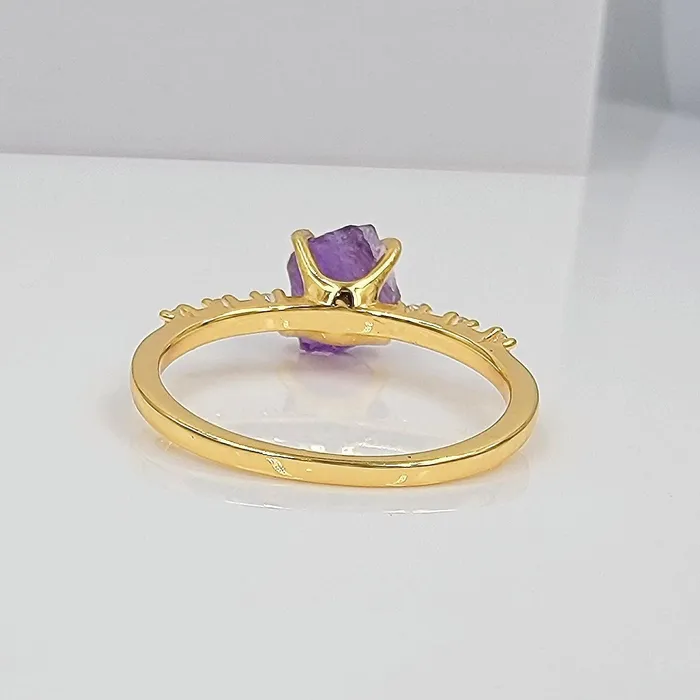 Uniquelan Jewelry Rings Real Raw Amethyst Tiny Ring Uniquelan Jewelry Rings Real Raw Amethyst Tiny Ring