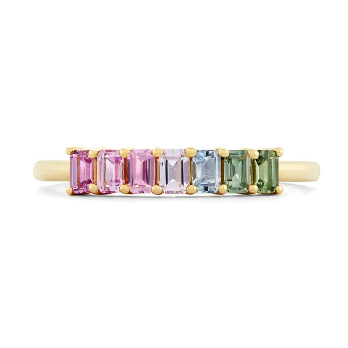 Valerie Madison Fine Jewelry EmeraldCut Pastel Gradient Sapphire Demi Band Rings