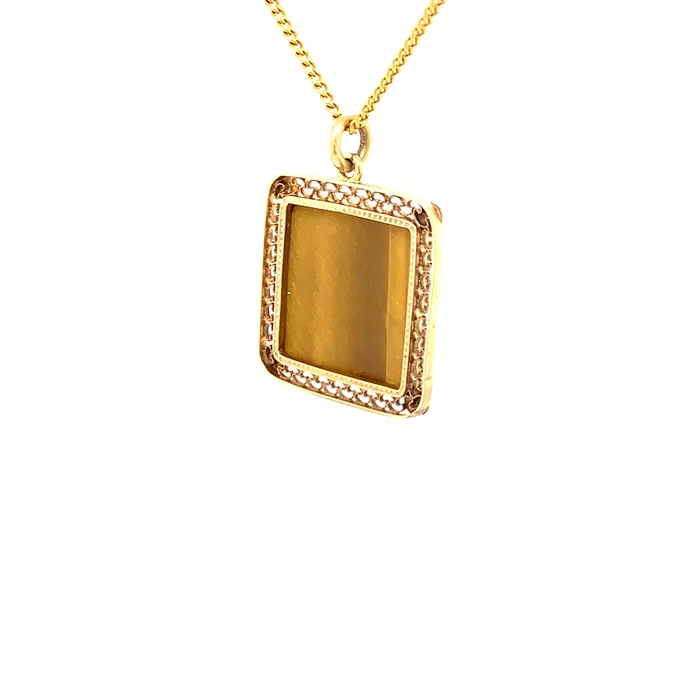 Vintage Engraved Tigers Eye Cameo Pendant 18 Necklace Solid 14K Yellow Gold Vintage Magnality Necklaces