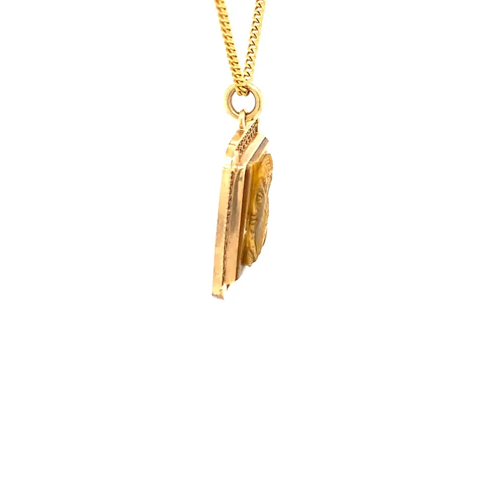 Vintage Engraved Tigers Eye Cameo Pendant 18 Necklace Solid 14K Yellow Gold Vintage Magnality Necklaces