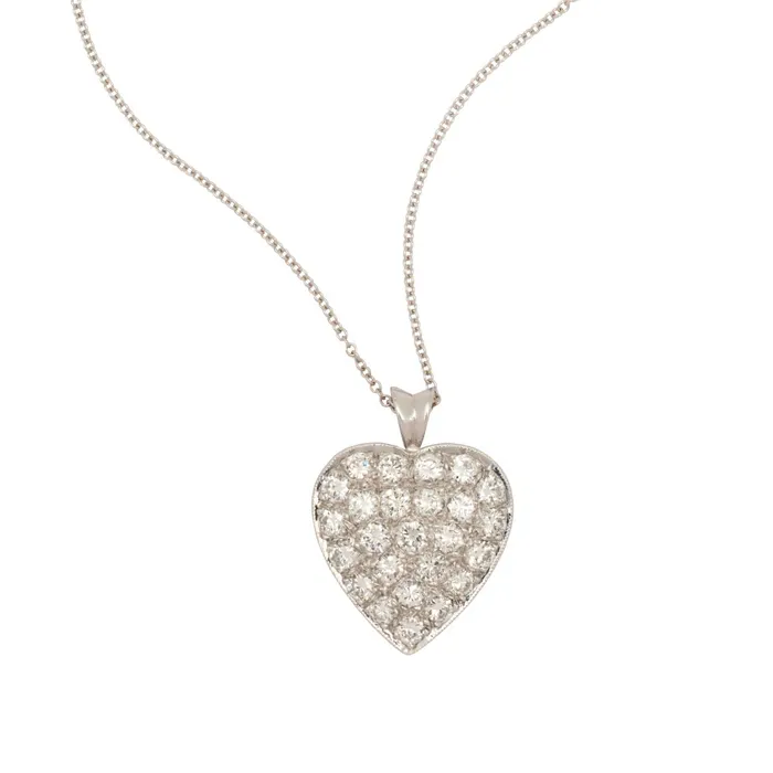 Vintage Platinum Diamond Heart Pendant AntiqueEstate Necklaces